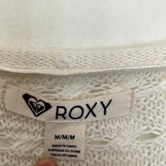 Roxy Womans White Sweater Boho Boxy Beachy Medium - Picture 3 of 11